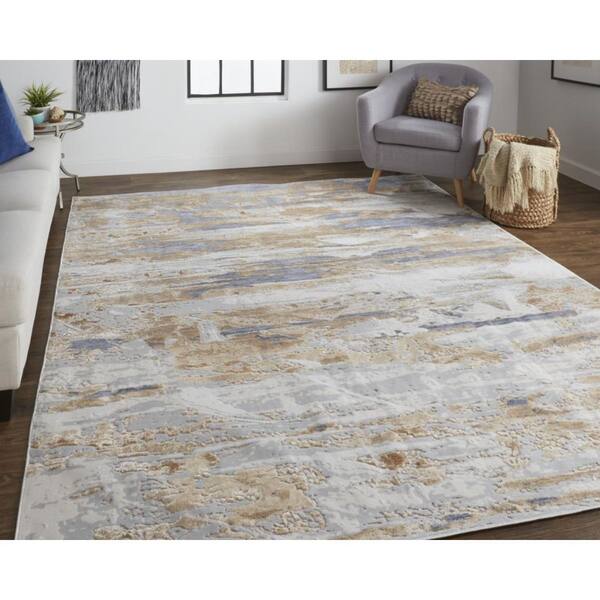 2 ft. x 8 ft. Tan, Ivory Abstract Area Rug
