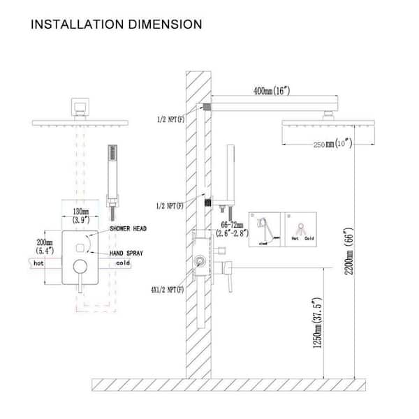 Rain 1-Spray Square 10 in. Shower System Shower Head with Handheld in Matte Black