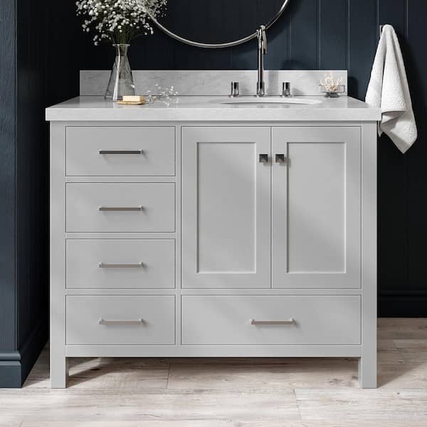 ARIEL Cambridge 43 in. W x 22 in. D x 36 in. H Bath Vanity in Grey with Carrara White Marble Top
