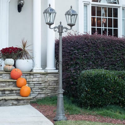 Royal Bulb Series 2-Light Bronze Aluminum Solar Outdoor Weather Resistant Post Light with 300 Lumen LED Bulb Included