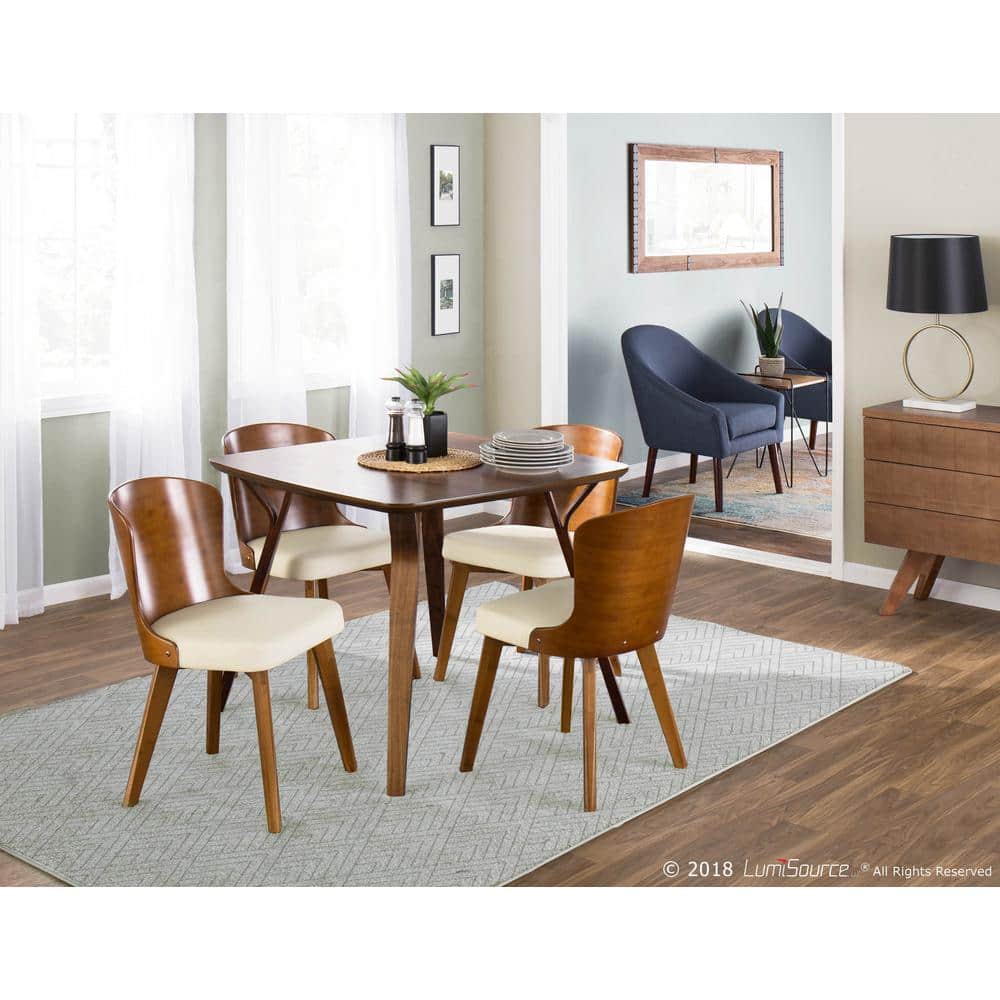 Walnut and Cream Faux Leather High Side Chair with Mid-Century Charm