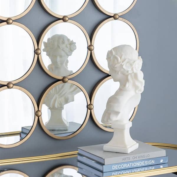 Champagne 27.2 in. W x 27.2 in. H Art Deco Round Iron Framed Mirror Wall Mirror Wall Decor Mirror