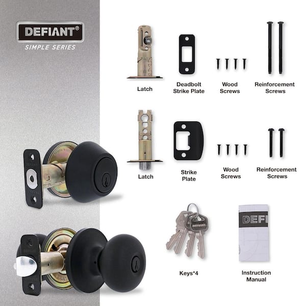 Defiant Round Matte Black Keyed Entry Door Knob with Single