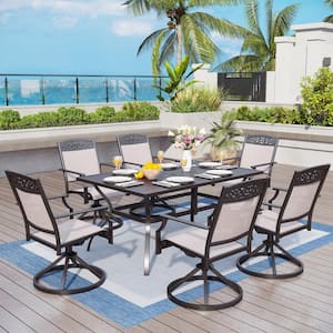7-Pieces Metal Outdoor Patio Dining Set with 6 Textilene Swivel Dining Chairs and Rectangular Dining Table