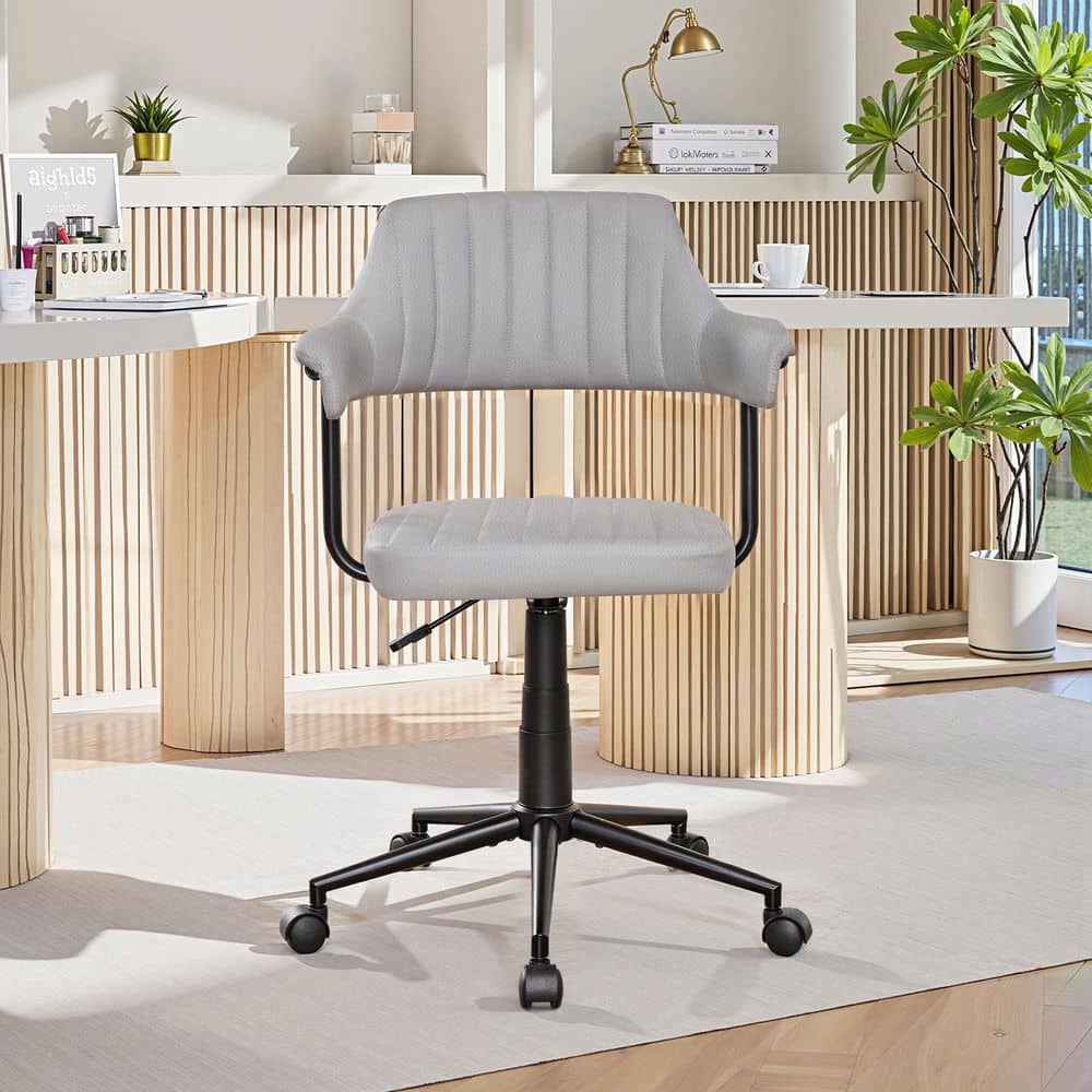 Adjustable Office Chair Faux Leather Swivel Ergonomic Task Chair in Gray with Armrests and Metal Frame for Home Office - Thumbnail 2