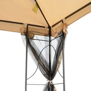 10 ft. x 10 ft. x 9 ft. Steel Frame Outdoor Gazebo with Mosquito Netting and Weather-Resistant Canopy Top, Sand