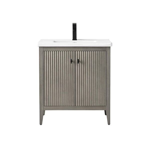 Vanity Art 30 in. W x 18.5 in D x 34 in. H Single-Sink Bathroom Vanity Cabinet in Driftwood Gray with Ceramic Top in White