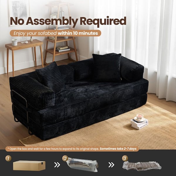 Allwex Mega 80 in. Black Corduroy King Size Convertible Sleeper