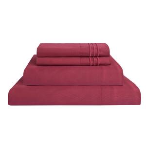 4 Piece Burgundy Microfiber Full Bed Sheet Set