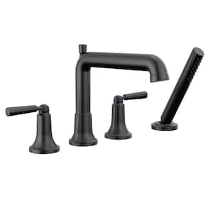 Saylor 2-Handle Deck Mount Roman Tub Faucet Trim Kit with Hand Shower in Matte Black (Valve Not Included)
