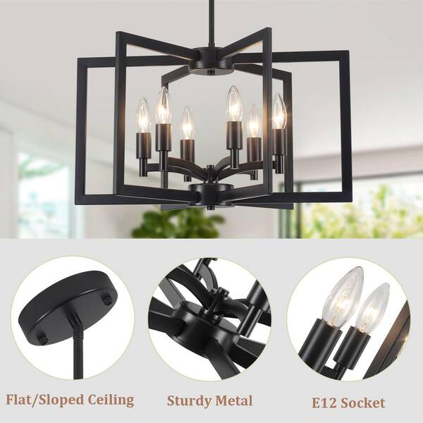 小物 non ZSMIHDOH 6-Light Black Candle-Style Geometric Square