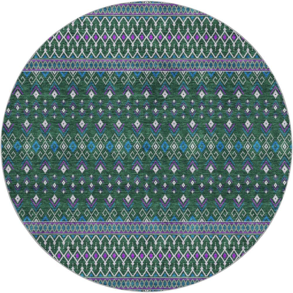 Dream Shag Premium Machine Washable Abstract ADS708 Green 8 ft. x 8 ft. Round Rug price history on PriceWatchPro
