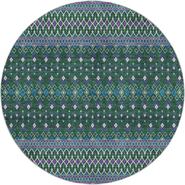 Dream Shag Premium Machine Washable Abstract ADS708 Green 8 ft. x 8 ft. Round Rug