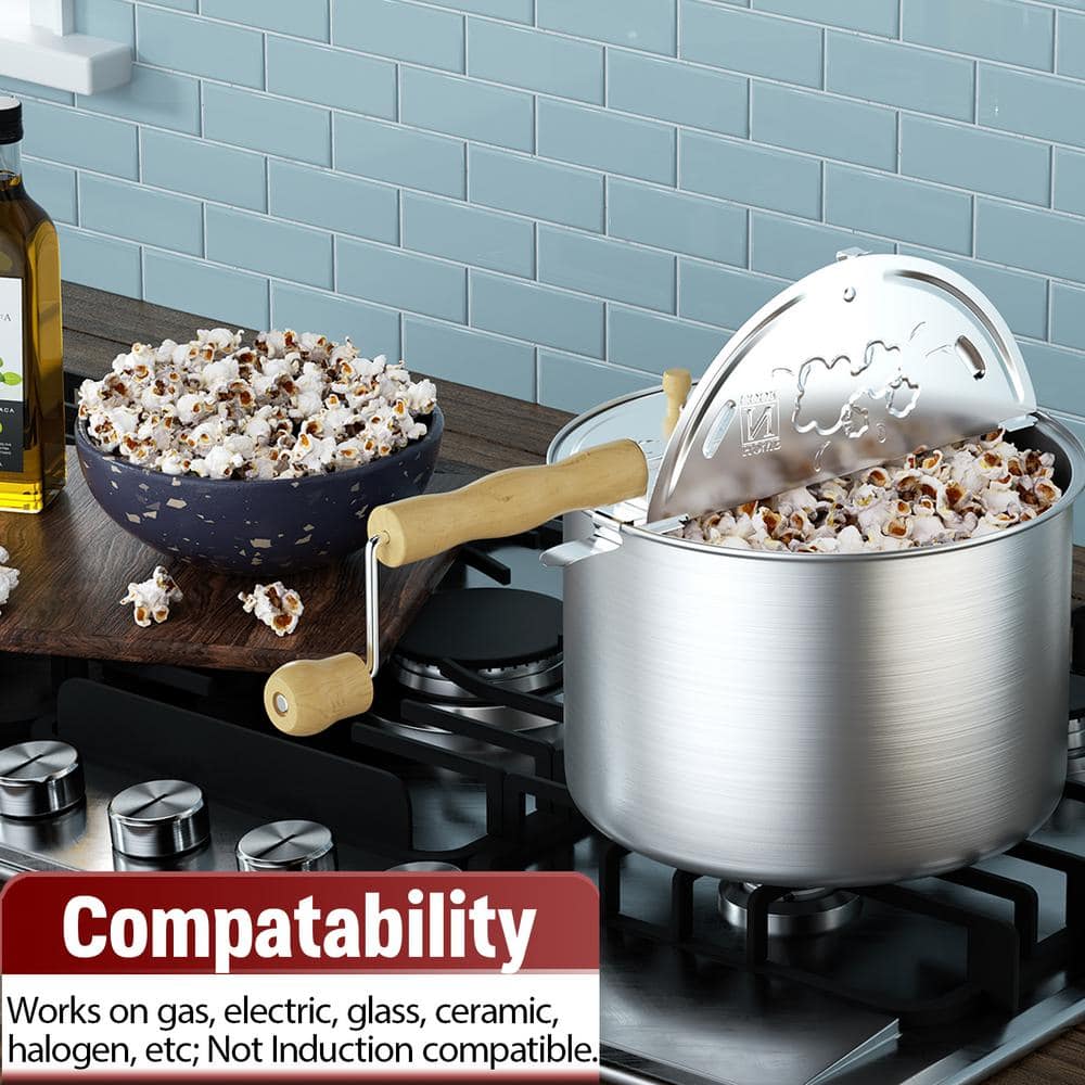 6 qt. Aluminum Stovetop Popcorn Popper Silver