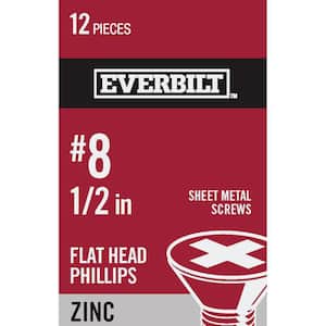 #8 x 1/2 in. Phillips Flat Head Zinc Plated Sheet Metal Screw (12-Pack)