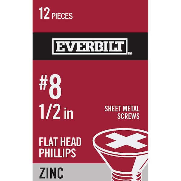 #8 x 1/2 in. Zinc Plated Phillips Flat Head Sheet Metal Screw (12-Pack)