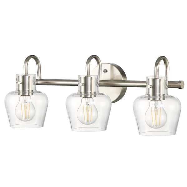TRIBESIGNS WAY TO ORIGIN Sabine 20.5 in. 3-Light Modern Polished Nickel Bathroom Vanity Light with Bowl Shape Clear Glass Shade