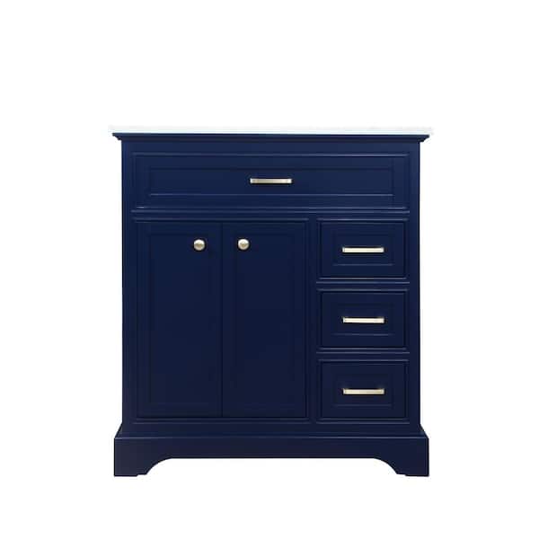 Unbranded Simply Living 32 in. W x 21.5 in. D x 35 in. H Bath Vanity in Blue with Carrara White Marble Top