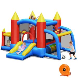 142 in. x 110 in. x 79 in. Cloth Blue Kid Inflatable Bounce House Slide Jumping Castle with Soccer Goal Ball Pit&Blower