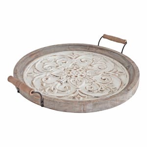 Hillrose 21 in. x 18 in. White Round Decorative Tray