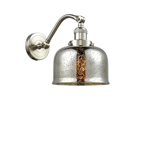 Innovations Bell 8 in. 1-Light Brushed Satin Nickel Wall Sconce with Silver Plated Mercury Glass Shade