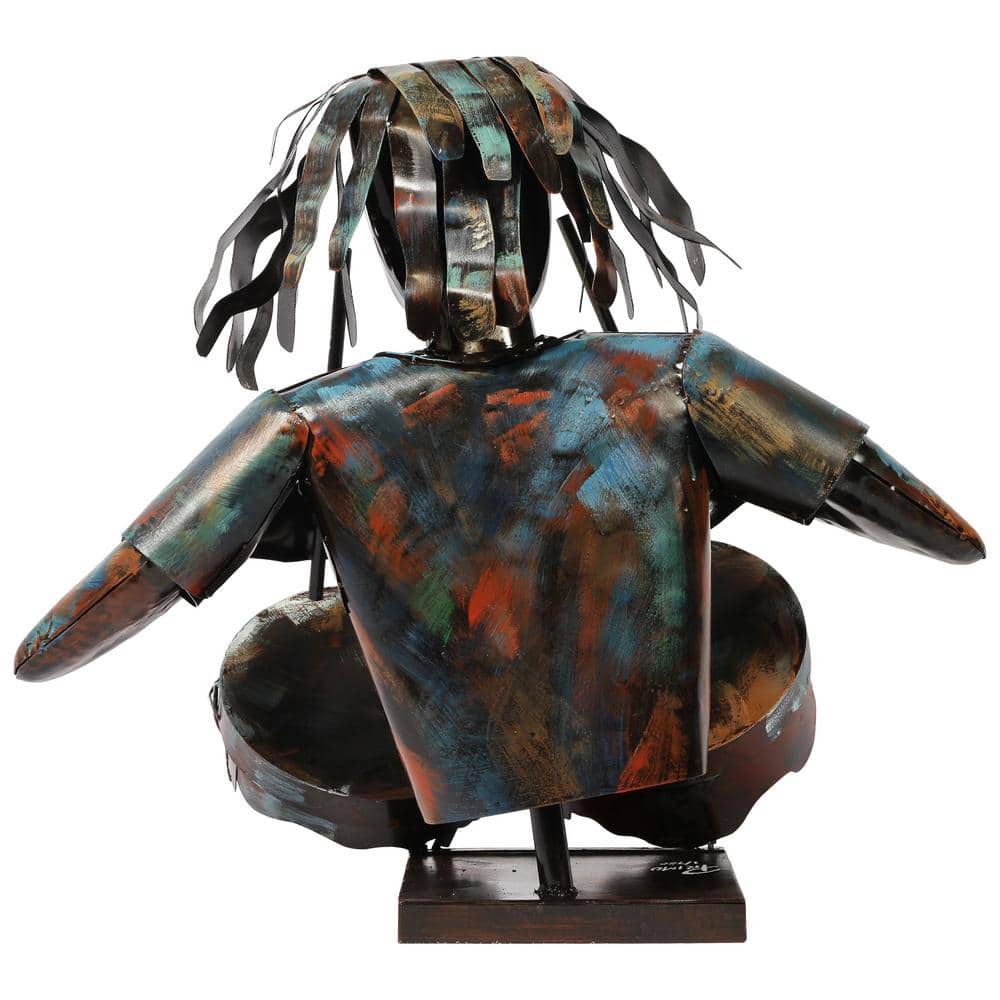 Hand-Painted Iron Drummer Sculpture with Colorful Finish