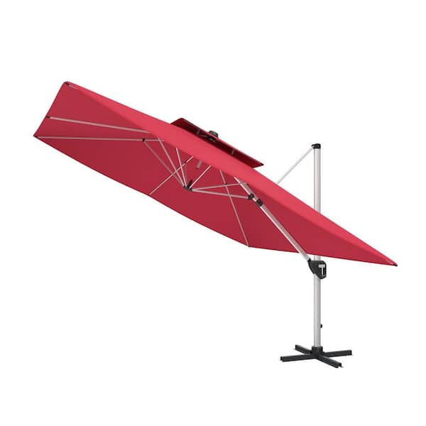 11 ft. Aluminum Outdoor Patio Umbrella in Red Square Double Top