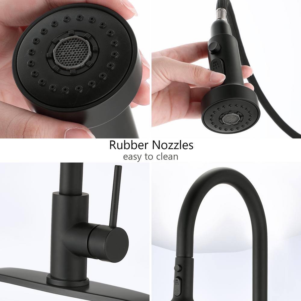 Matte Black Stainless Steel Pull Down Kitchen Faucet with Soap Dispenser