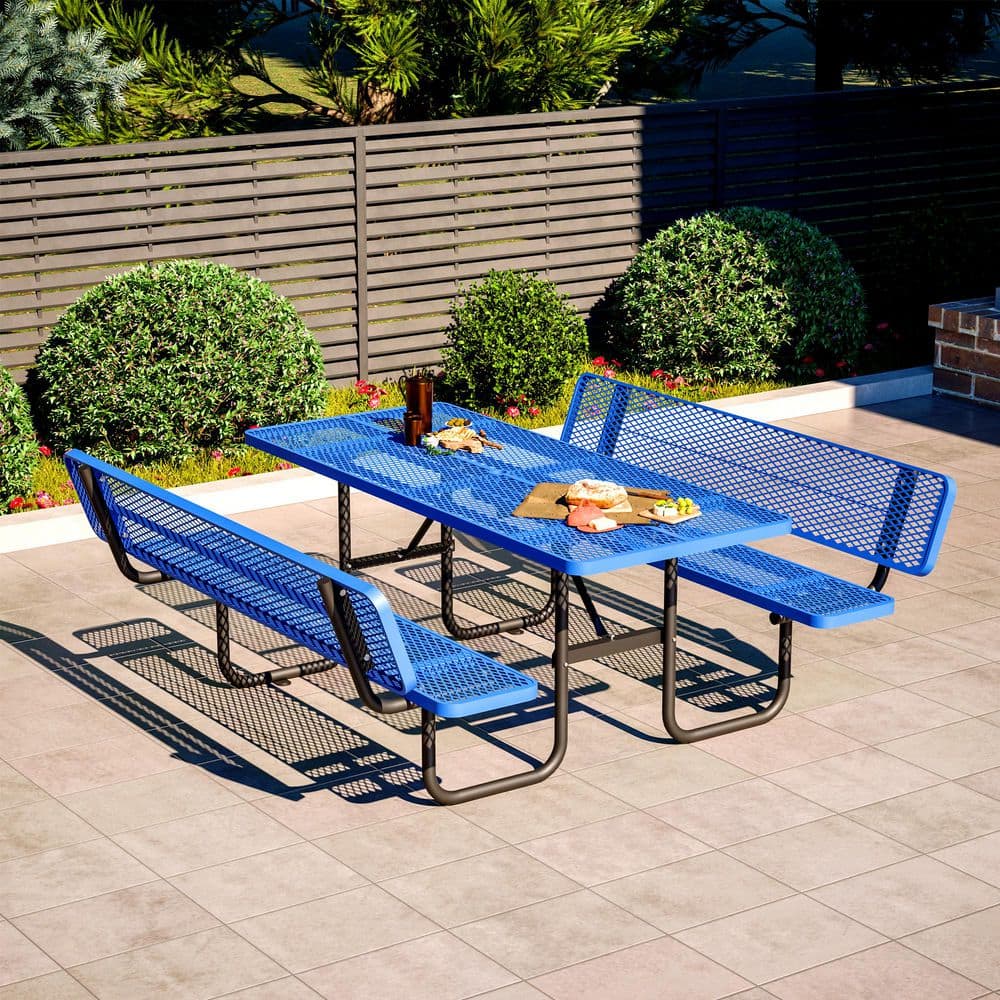 Thanaddo 72.2 in. Blue Rectangle Steel Picnic Table Seats 4-6