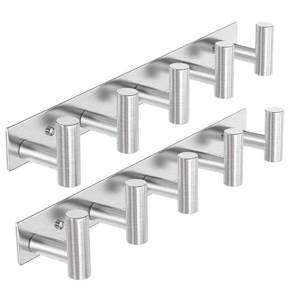 Angel Sar 2-Pack Silver Wall Mounted Coat Rack with 5 Hooks for Robes ...