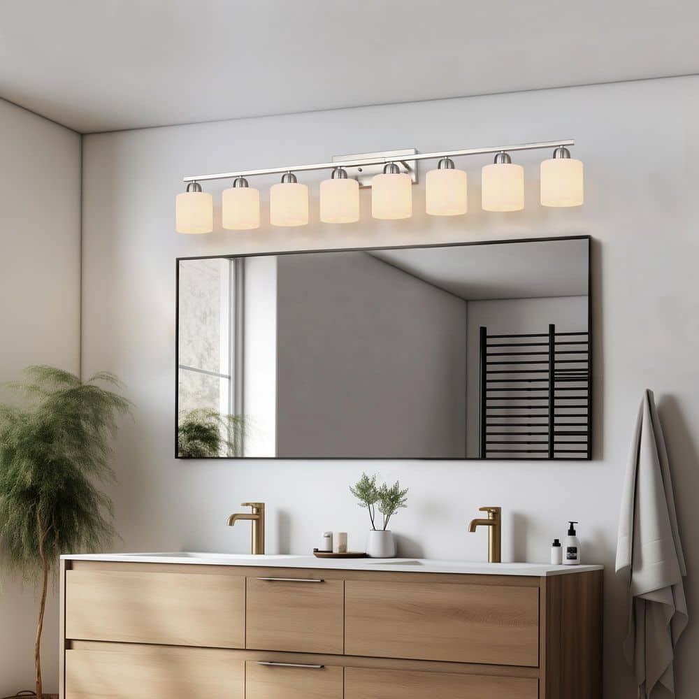52 in. 8-Light Chrome Vanity Light with Frosted Glass Shade price history on PriceWatchPro