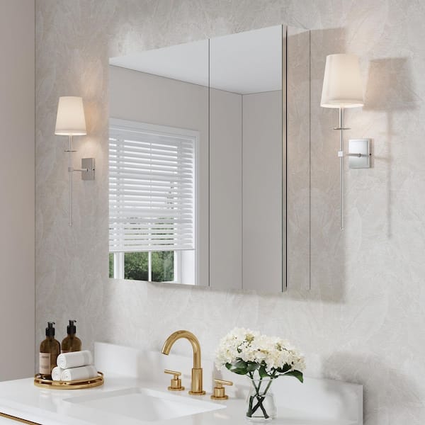 ROSA 32 in. W x 30 in. H Rectangular Tri-View Aluminum Medicine Cabinet with Mirror Combo Set, Blum Hinge, Soft Close