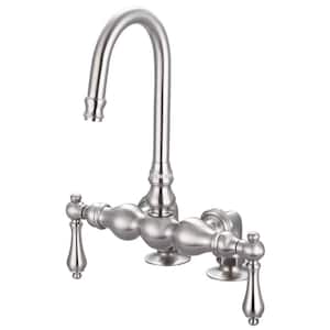 2-Handle Deck Mount Vintage Gooseneck Claw Foot Tub Faucet with Lever Handles in Brushed Nickel