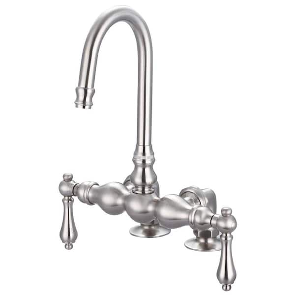 Water Creation 2-Handle Deck Mount Vintage Gooseneck Claw Foot Tub Faucet with Lever Handles in Brushed Nickel