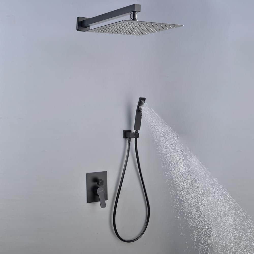 Large Matte Black Stainless Steel Square Wall Mounted Shower System
