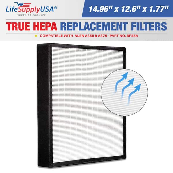 LifeSupplyUSA True HEPA Filter Replacement Compatible with Alen A350 and A375 - Part No. BF25A Air Purifier