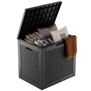 31 Gal. Black Wicker Resin Outdoor Storage Deck Box