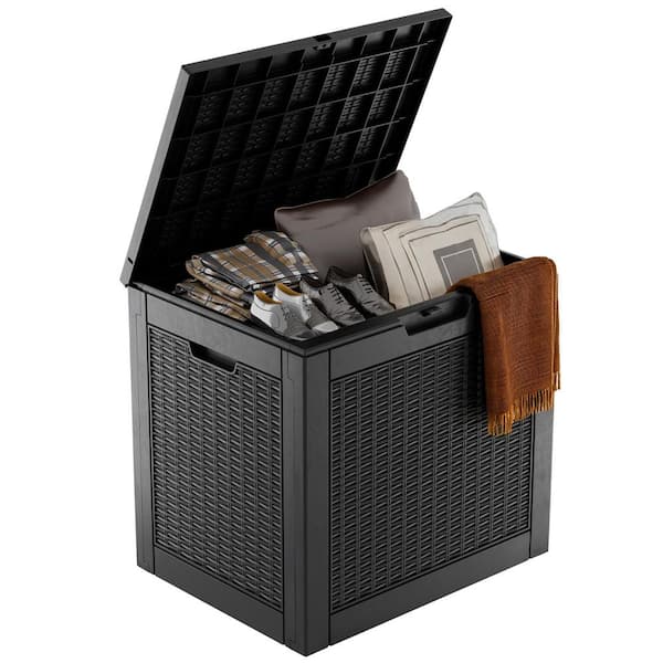 31 Gal. Black Wicker Resin Outdoor Storage Deck Box
