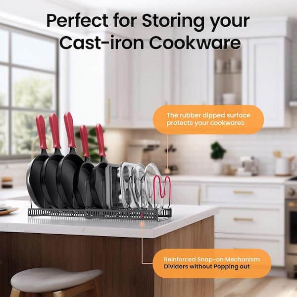 Expandable Cabinet Pot Lid Holder Rubber-dipped Black PanPanPal ...