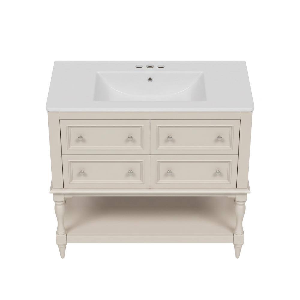36 in. W x 18 in. D x 34 in. H Freestanding Bath Vanity in Beige with White Ceramic Top price history on PriceWatchPro