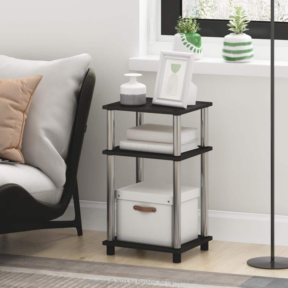 Americano and Chrome 3-Tier Wood and Metal End Table Set