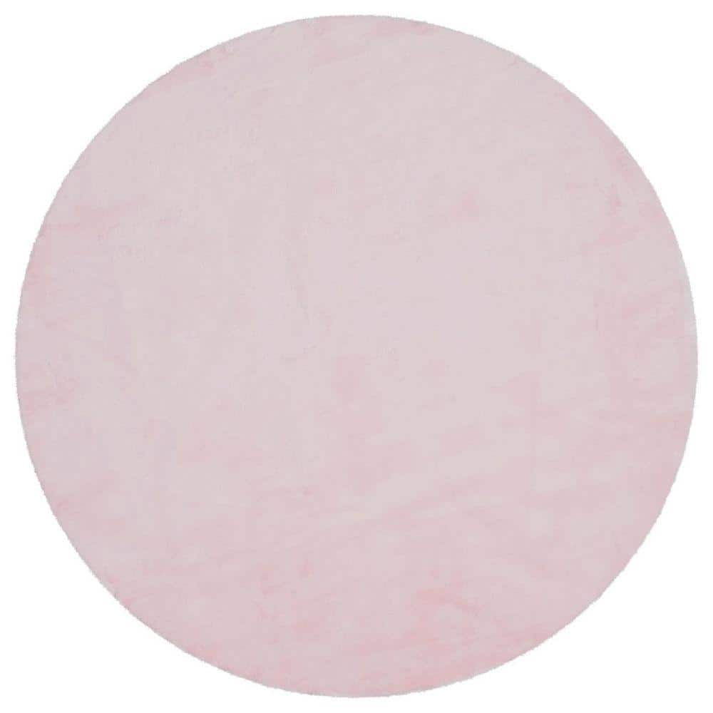Pink 5 ft. x 5 ft. Circle Rug Fluffy Faux Fur Rug Furry Fuzzy Rug Round Area Rug