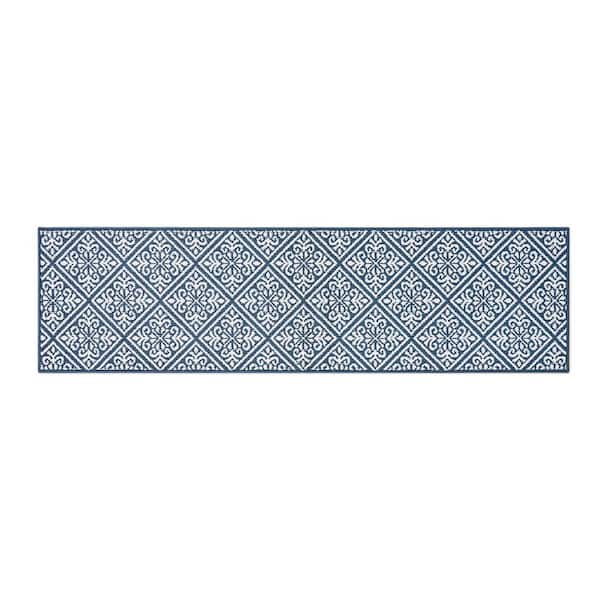 Laura Ashley Austell 2-Tone Dusty Navy/Ivory 2 ft. x 8 ft. Geometric Polypropylene Runner Rug