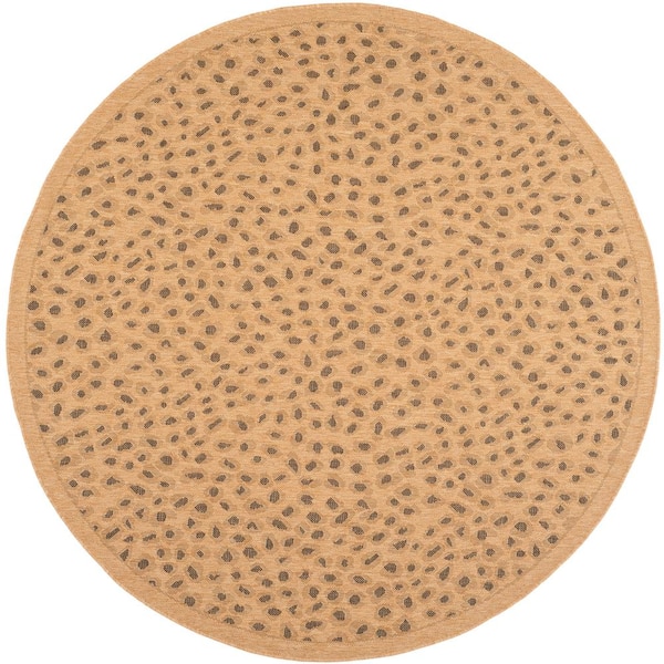 Courtyard Natural/Gold 7 ft. x 7 ft. Round Animal Print Indoor/Outdoor Patio  Area Rug
