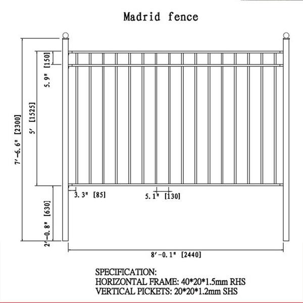 ALEKO 16 ft. x 5 ft. Madrid Style Security Fence Panels Steel Fence Kit 2-Panel Gate Fence