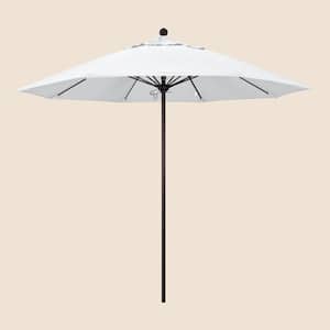 9 ft. Bronze Aluminum Commercial Market Patio Umbrella with Fiberglass Ribs and Push Lift in White Olefin