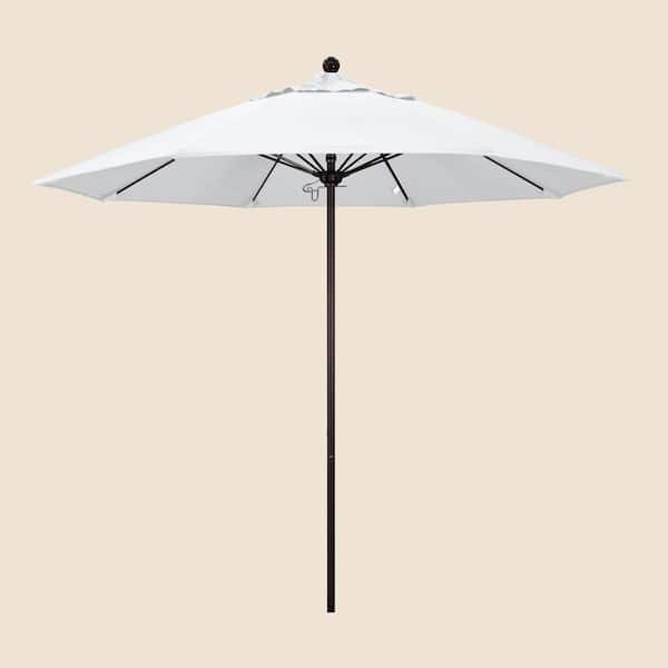 California Umbrella 9 ft. Bronze Aluminum Commercial Market Patio Umbrella with Fiberglass Ribs and Push Lift in White Olefin