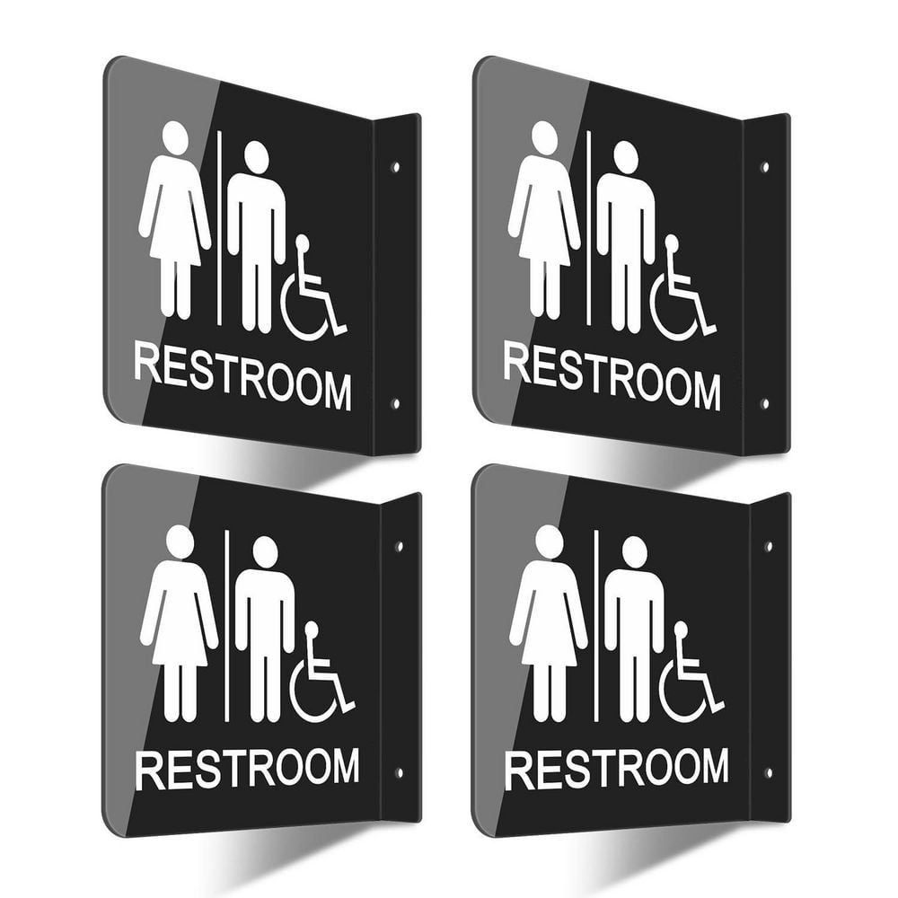 4-Piece Bath Accessory Set in Black, Double Sided Acrylic Restroom Signs, 6 x 6 in. Universal Bathroom Door Wall Decor price history on PriceWatchPro