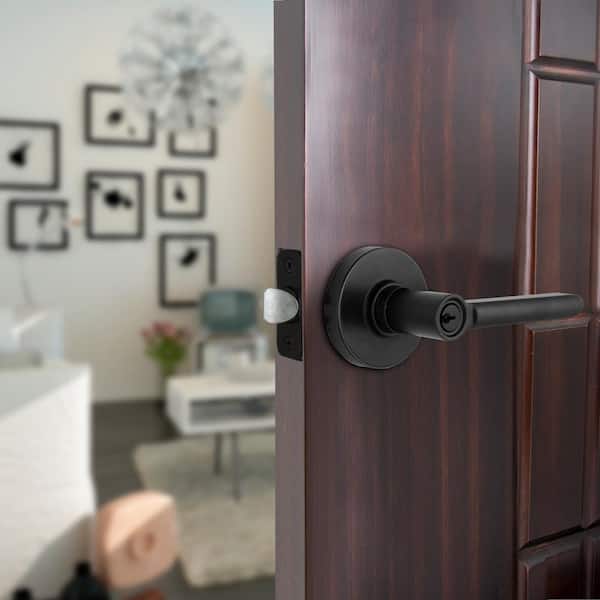 Tonebridge Matte Black Keyed Entry Door Lever with Round Rose