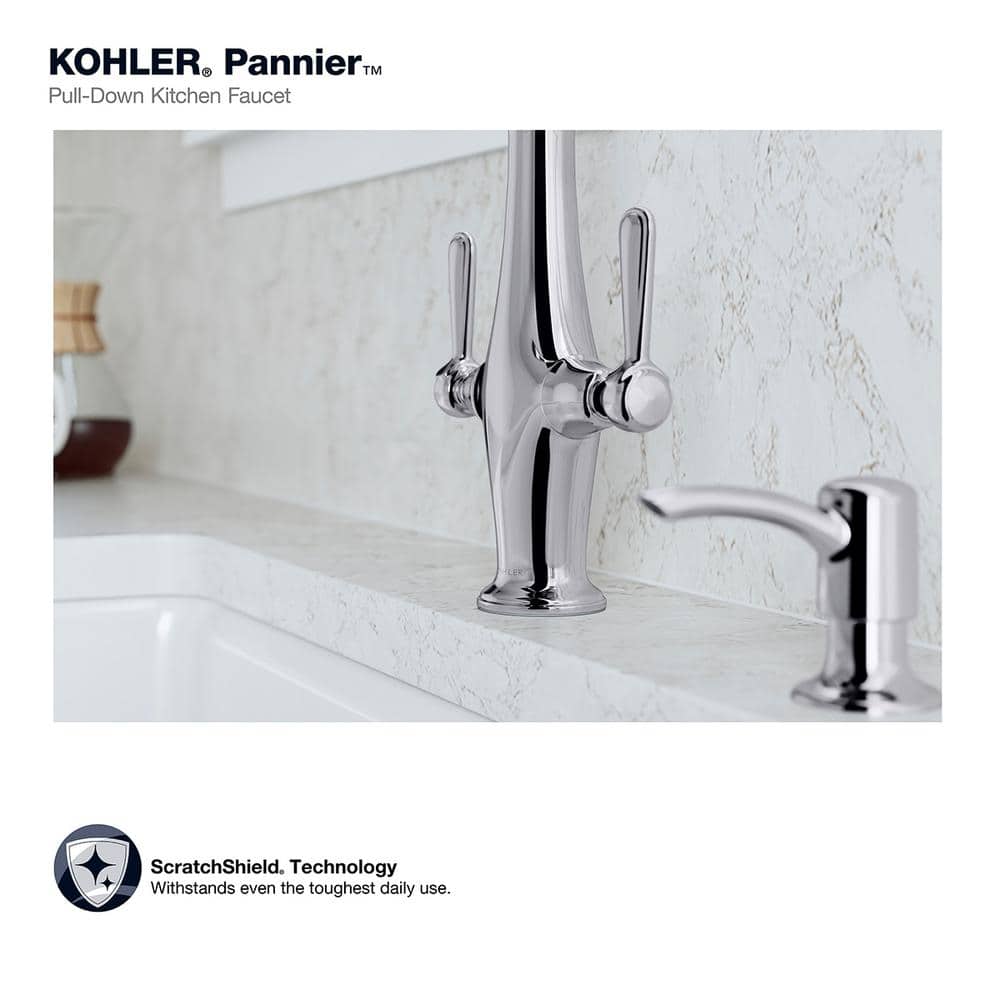 Polished Chrome Double Handle Pull Down Kitchen Faucet with Spray